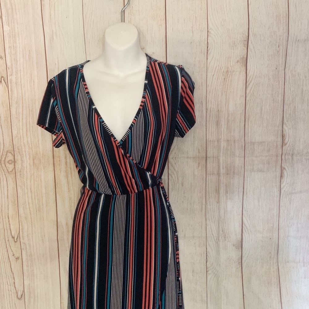 Blue white and pink striped short sleeve dress